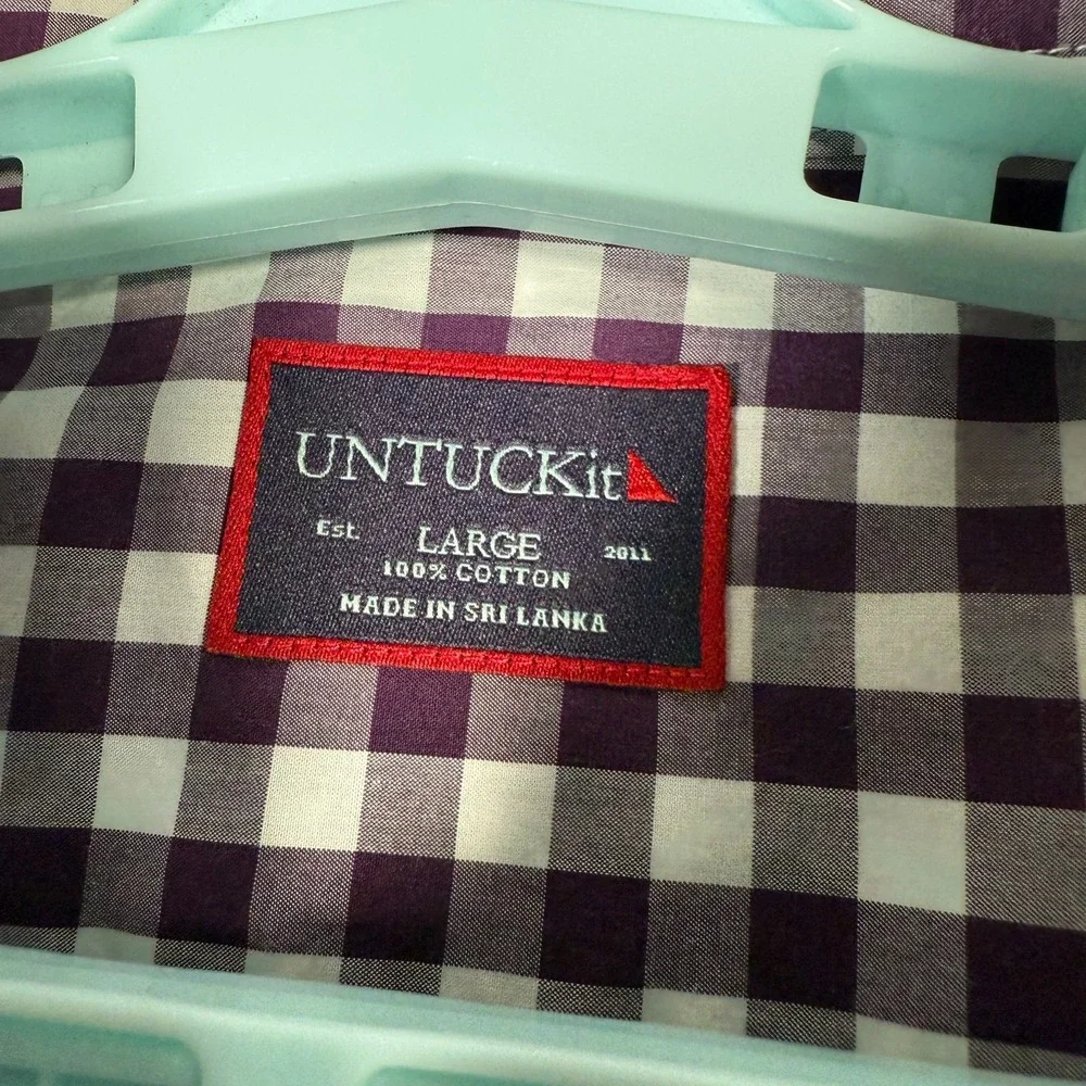 Untuckit Shirt‎ Mens Large Purple Button Up Long Sleeve Gingham Check Casual